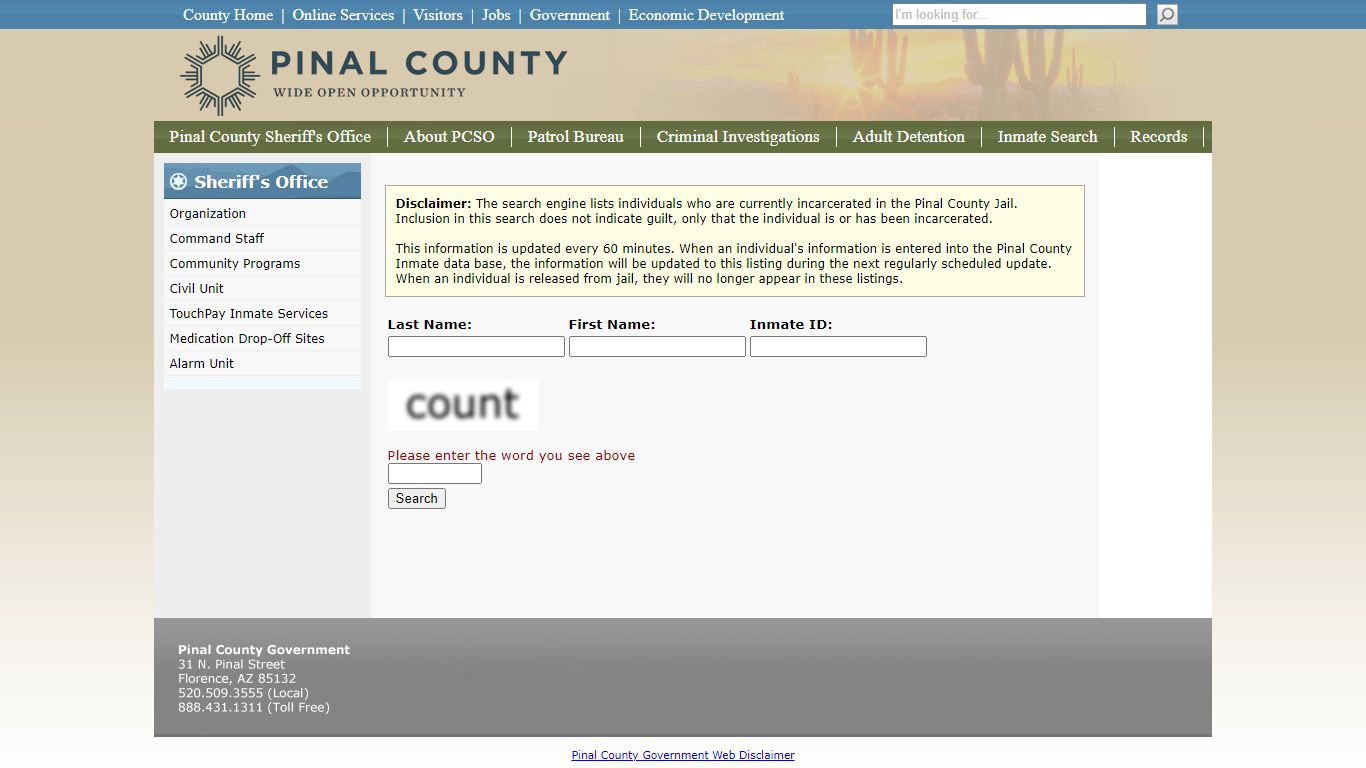 Search Inmates - Pinal County